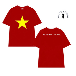 Áo thun in hình cờ đỏ sao vàng áo thun yêu nước 2.9 áo gia đình form rộng nam nữ cổ tròn chất Cotton Premium 250gsm