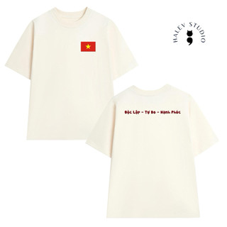 Áo thun in hình cờ đỏ sao vàng áo thun yêu nước 2.9 áo gia đình form rộng nam nữ cổ tròn chất Cotton Premium 250gsm