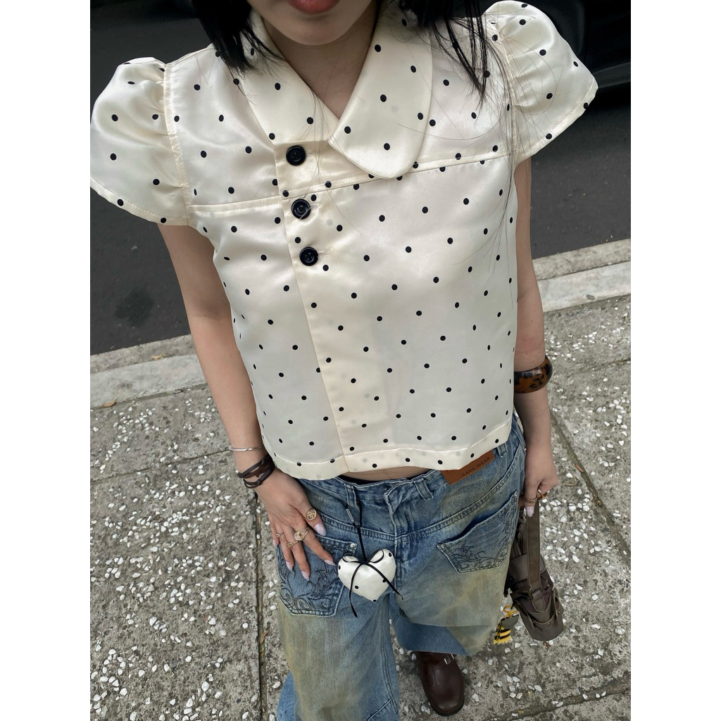 2SSCLUB l Áo Babydoll cổ sen chấm bi