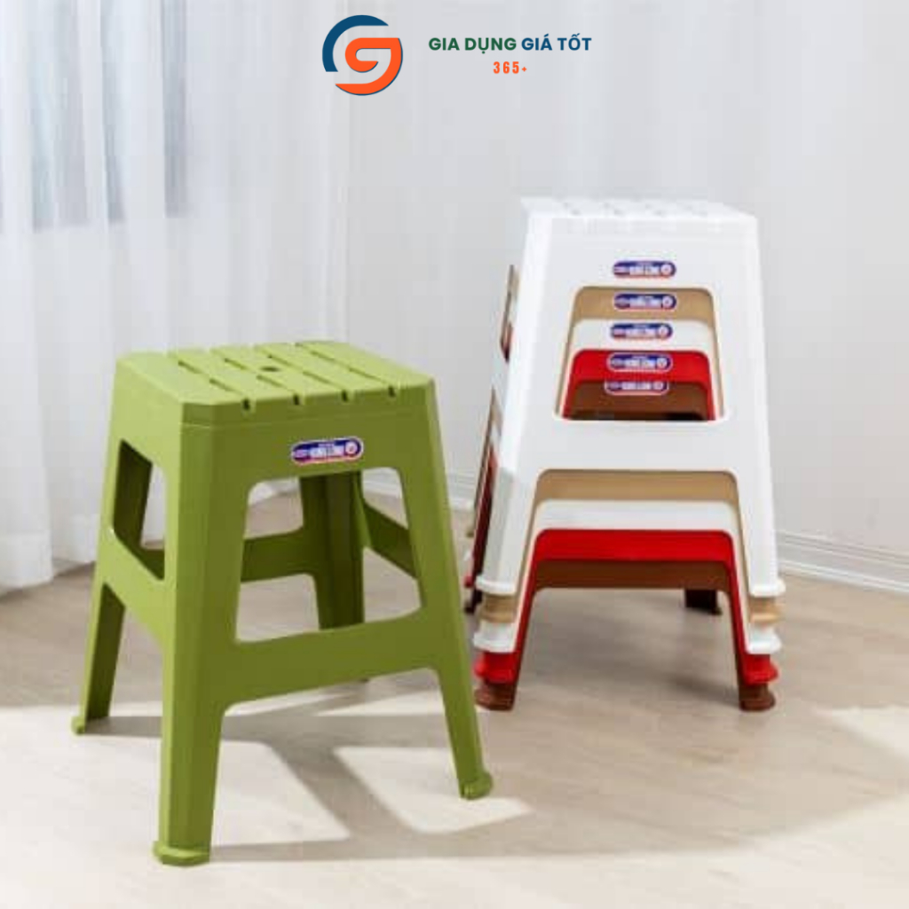 Ghế đẩu cao 5 nan Song Long 47cm - ghế trà chanh bàn ăn quán nhậu, ghế nhựa chịu lực bền đẹp