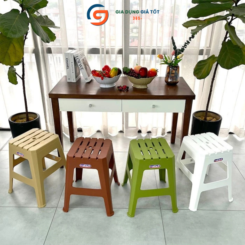 Ghế đẩu cao 5 nan Song Long 47cm - ghế trà chanh bàn ăn quán nhậu, ghế nhựa chịu lực bền đẹp