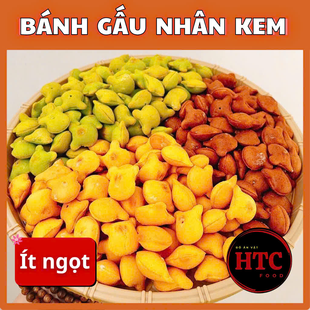 Bánh quy gấu nhân kem sữa Thiên Hồng chính hãng mix 3 vị, bánh kẹo ăn vặt ít ngọt thơm ngon HTC Food