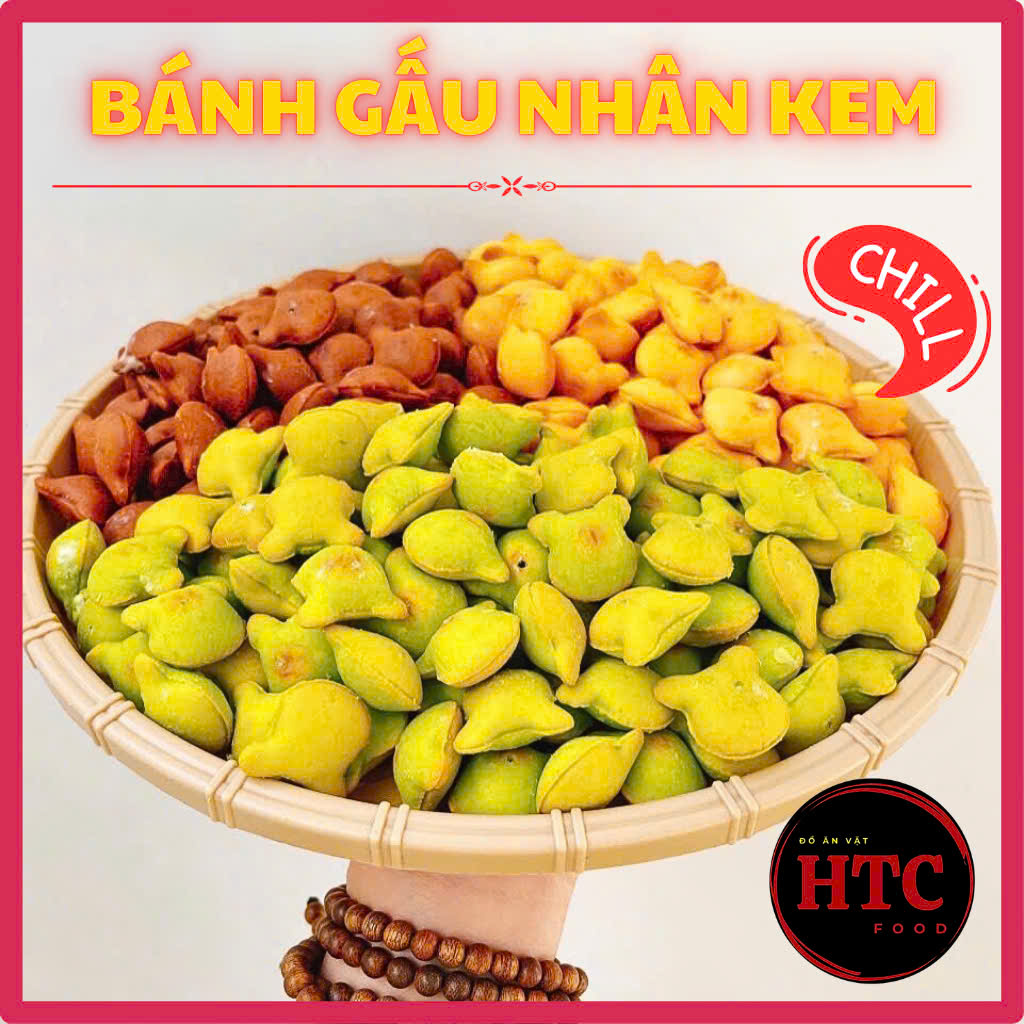 Bánh quy gấu nhân kem sữa Thiên Hồng chính hãng mix 3 vị, bánh kẹo ăn vặt ít ngọt thơm ngon HTC Food