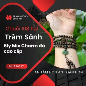 Premium Vòng Tay Trầm Hương 108 Hạt – 6mm | Sánh Chìm & Charm Hoa Sen | Phong Thủy Tuổi Ất Tỵ 1989