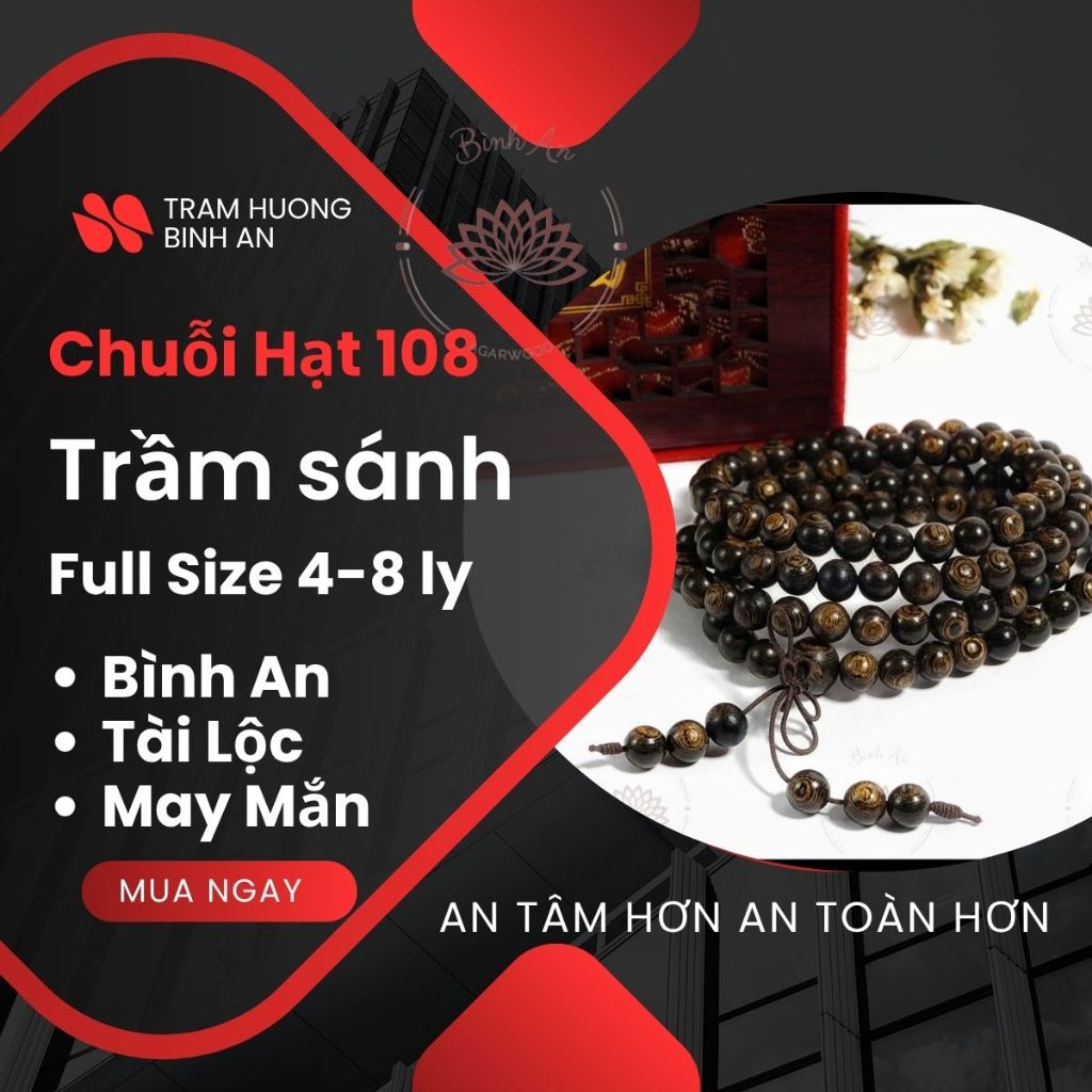 Vòng Tay Trầm Hương Sánh Chìm 108 Hạt Quảng Nam Cao Cấp - Chuỗi Hạt Đeo Tay Nam Nữ 6mm/7mm/8mm Phong Thủy Bình An
