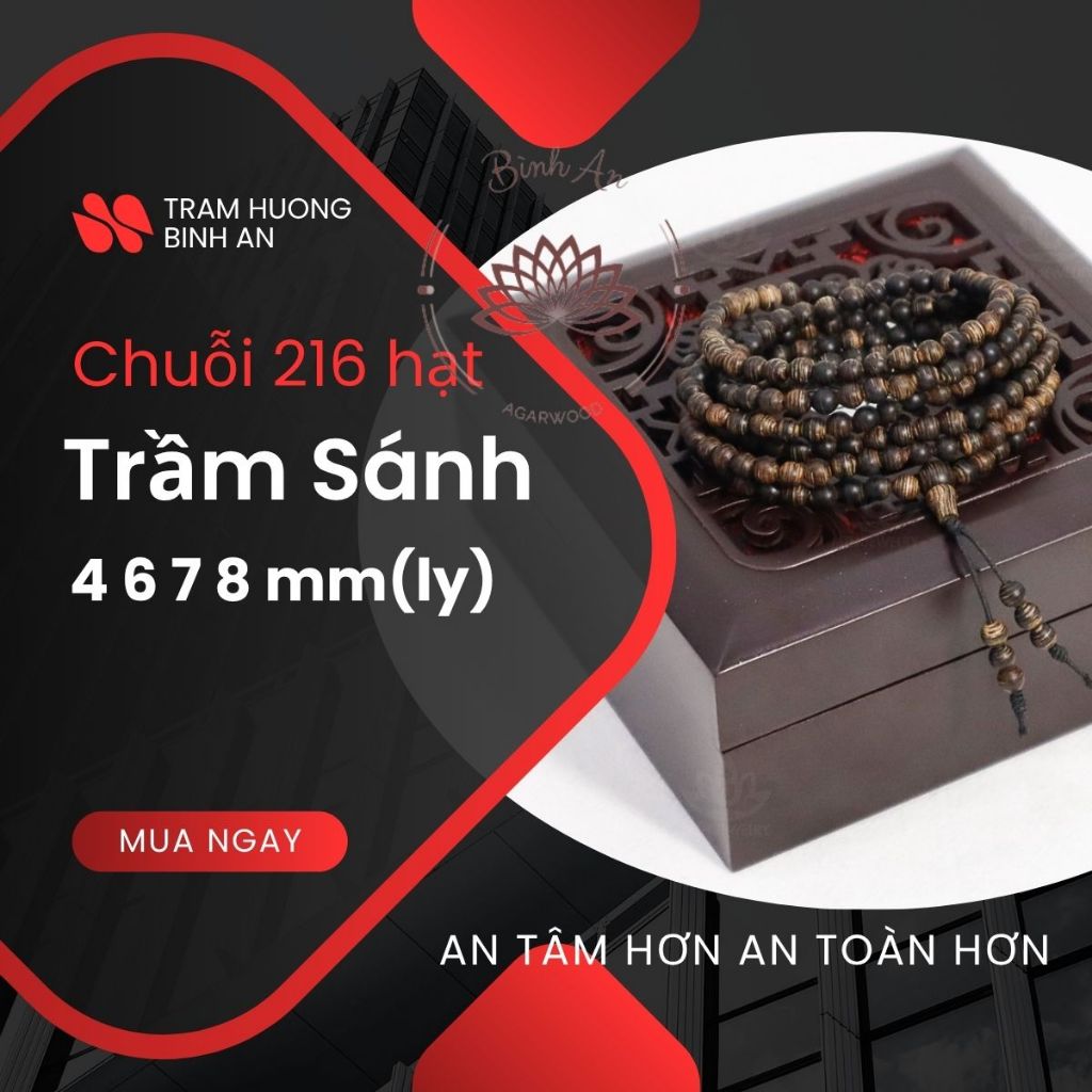 Vòng Tay Trầm Hương 216 Hạt Trầm Sánh Chìm Việt - Chuỗi Tràng Hạt - Vòng Phong Thủy- 6 7 8 mm