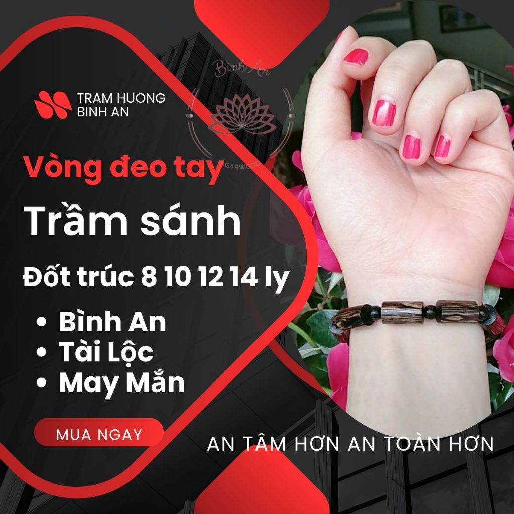 Vòng Tay Trầm Hương Trụ Trúc Sánh Chìm Cao Cấp Bình An [Tặng Hộp & Nụ] Vòng Đôi Gỗ Trầm Tự Nhiên Quảng Nam Cho Nam Nữ