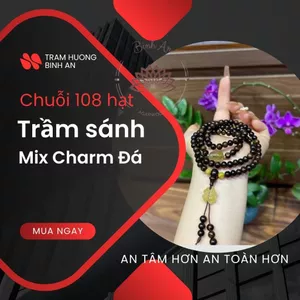 Vòng Tay Trầm Hương 108 Hạt Nữ – 6mm | Sánh Chìm, Mix Đá Cao Cấp, Charm Tóc Vàng | Chuỗi Tràng Hạt & Bình An
