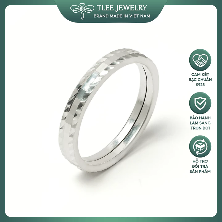 Nhẫn bạc TLEE unisex s925 họa tiết vát chéo đa giác đơn giản, sang trọng TLEE JEWELRY A0387