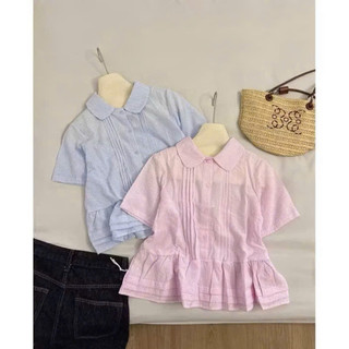 [Nhà Moom] Áo sơ mi bầu kẻ sọc cổ Sen sếp ly dáng xoè nhẹ Babyboll , Áo rộng Cho Mẹ Bầu