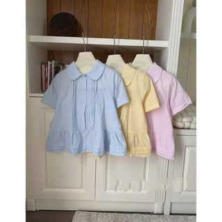 [Nhà Moom] Áo sơ mi bầu kẻ sọc cổ Sen sếp ly dáng xoè nhẹ Babyboll , Áo rộng Cho Mẹ Bầu