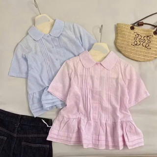 [Nhà Moom] Áo sơ mi bầu kẻ sọc cổ Sen sếp ly dáng xoè nhẹ Babyboll , Áo rộng Cho Mẹ Bầu