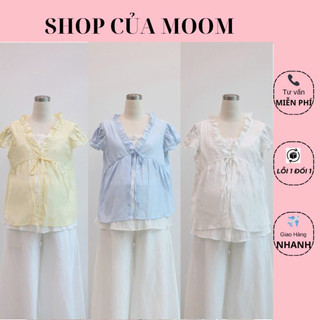 [Nhà Moom] Áo Babydoll 2 lớp phối viền bèo bigsize cho Mẹ Bầu Mùa Hè Xinh