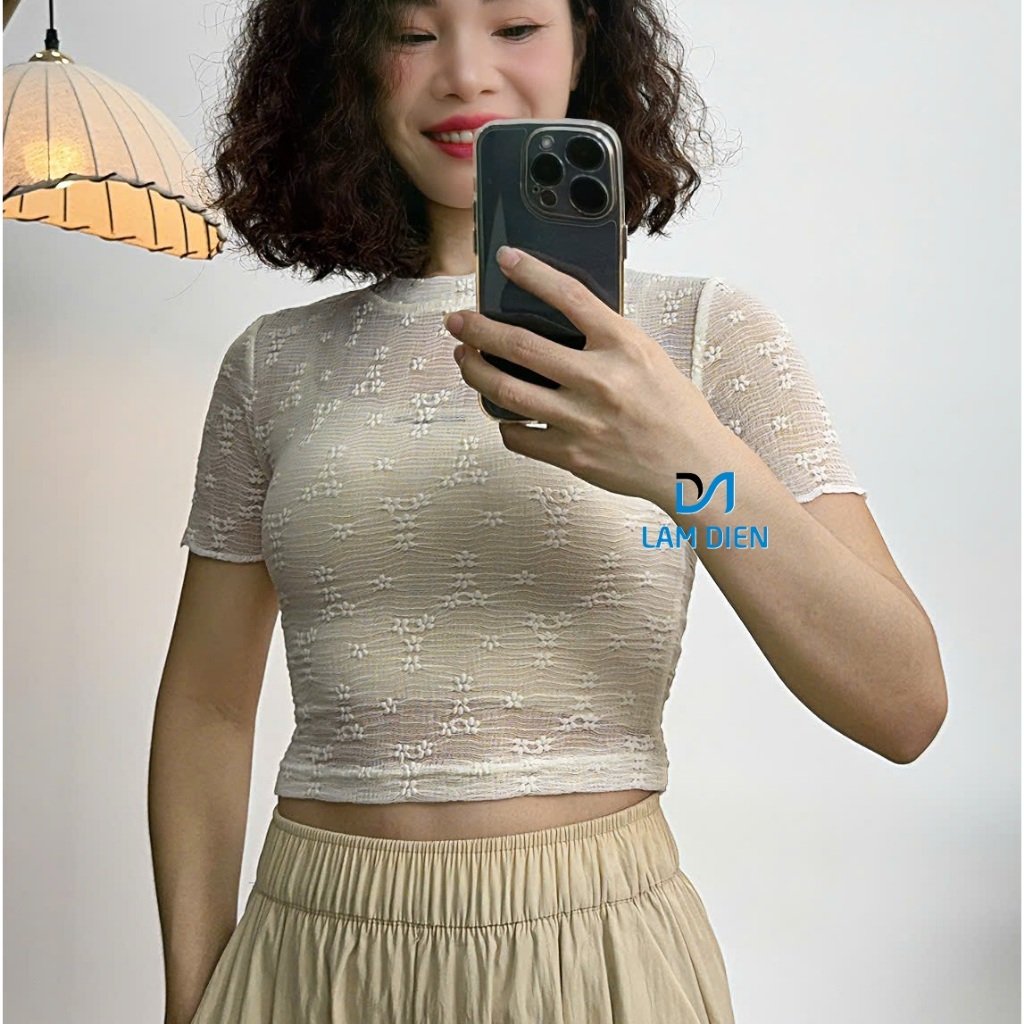 Áo Croptop Nữ Áo Ôm Body Kiểu Ren Ngắn Tay Thoáng Khí Thời Trang Nữ LA034