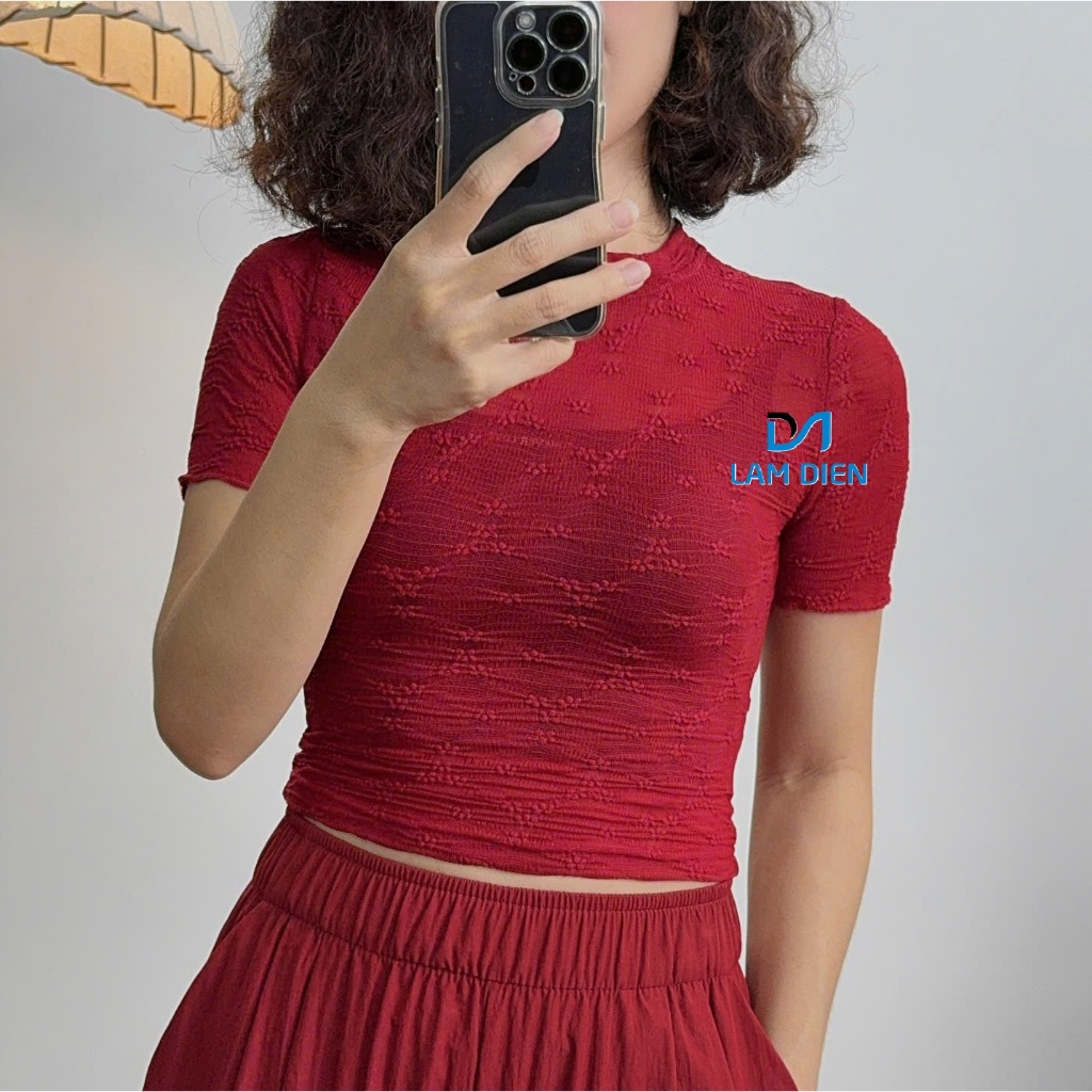 Áo Croptop Nữ Áo Ôm Body Kiểu Ren Ngắn Tay Thoáng Khí Thời Trang Nữ LA034