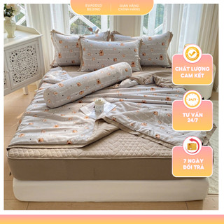 Bộ ga gối cotton đũi 5 món ga trần hoa, set 5 món đũi chăn hè ga trần bông hàng mềm mịn nhập khẩu cao cấp