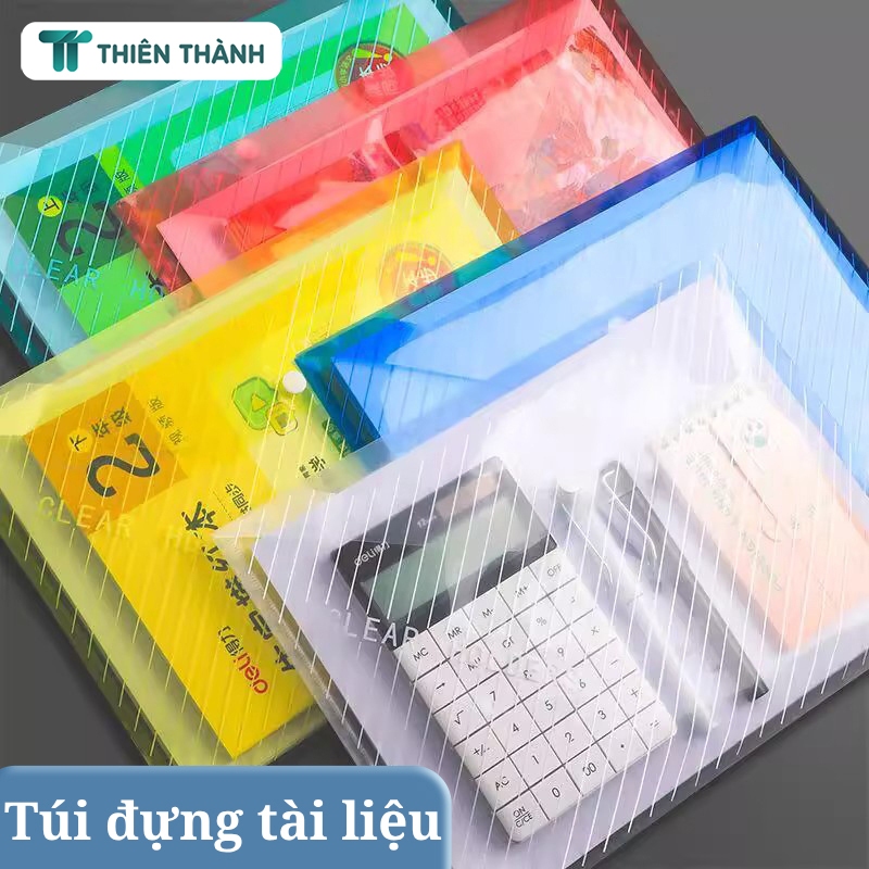Túi Đựng Tài Liệu A4 Bản Trong Suốt - Túi Đựng Giấy Tờ  Chống Nước, Có Nút Bấm Tiện Lợi Cho Văn Phòng/Học Sinh