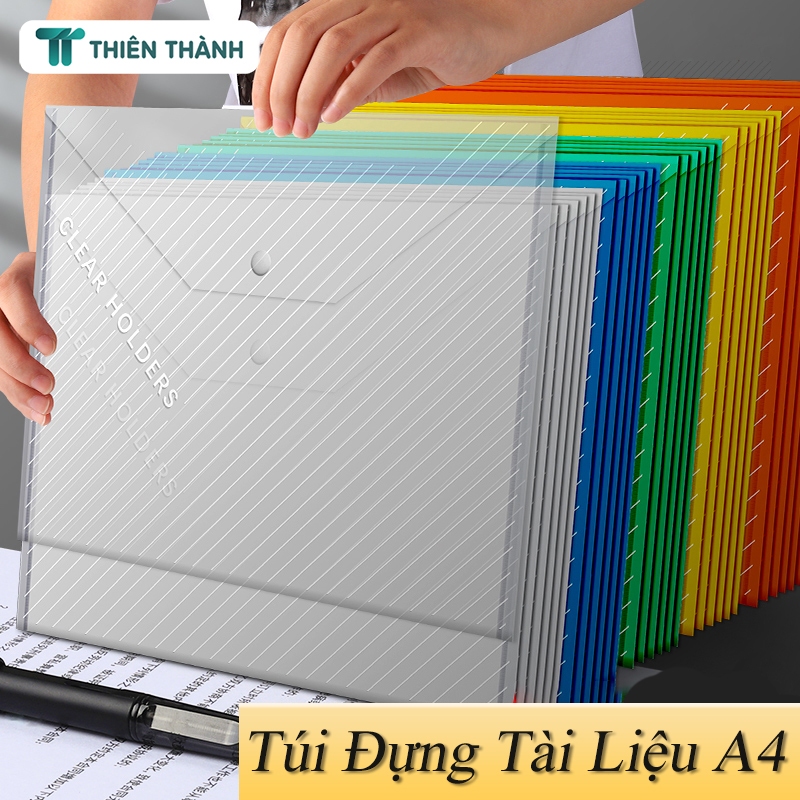 Túi Đựng Tài Liệu A4 Bản Trong Suốt - Túi Đựng Giấy Tờ  Chống Nước, Có Nút Bấm Tiện Lợi Cho Văn Phòng/Học Sinh