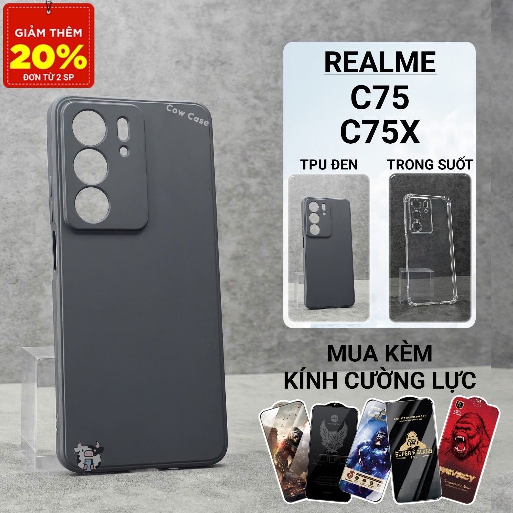 Ốp lưng Realme C75, C75x Cowcase trơn màu đen | Ốp điện thoại Realme dẻo bảo vệ camera đt toàn diện