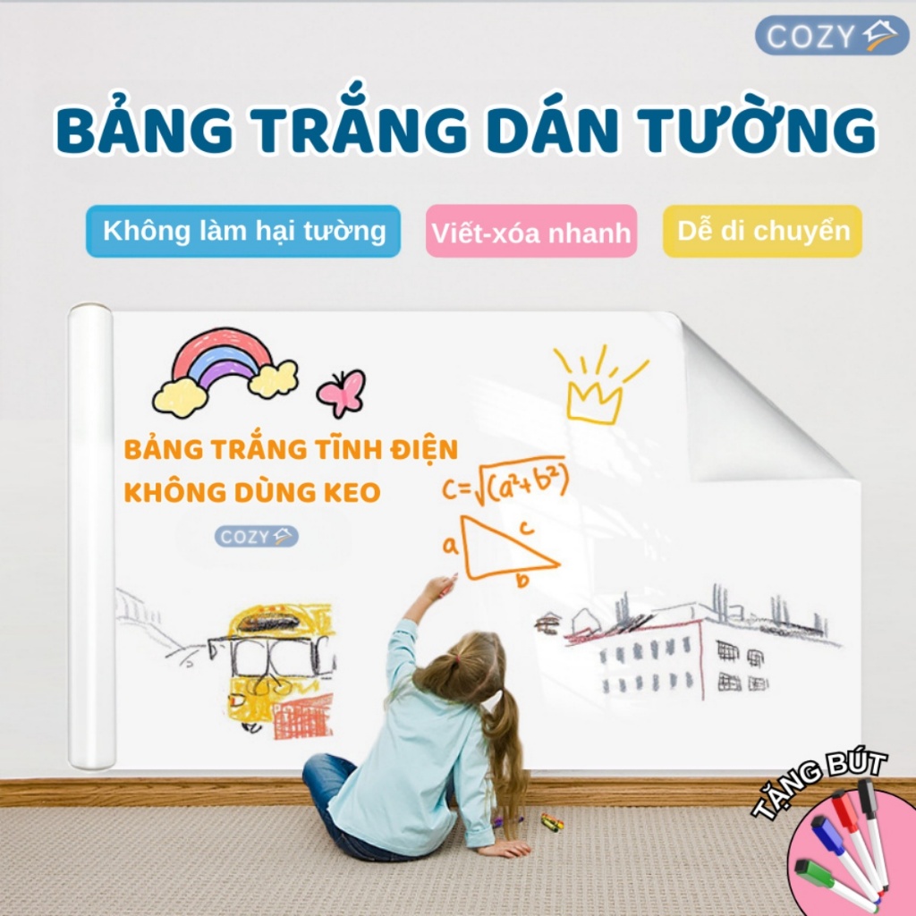 Sự hấp thụ tĩnh điện! Bảng trắng treo tường không cần keo Bảng viết bút lông thân thiện với tường