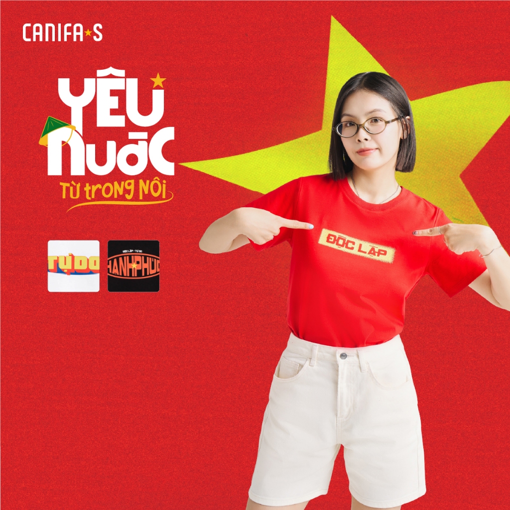 Áo thun Độc lập - Tự do - Hạnh phúc nữ CANIFA S áo phông mừng Quốc khánh Việt Nam 2/9 GG 6TS25S029