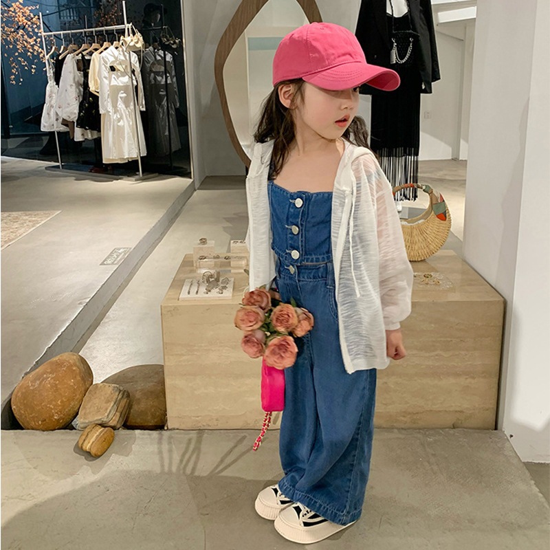 Set Đồ Bé Gái, Set Áo Hai Dây Quần Dài Jean Cá Tính Cho Bé Gái Chất Jean Mềm Mịn