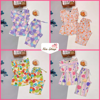 BN21 - Đồ bộ quần lửng + áo có bèo, vải tole lanh mát mịn, form dễ mặc, họa tiết dễ thương 40-75kg