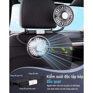 Quạt Ô Tô Gắn Ghế Cho Hàng Ghế Sau, Quạt ô tô hai đầu di động Xoay 360 độ làm mát không khí 3 tốc độ có thể-USB SEAMETAL