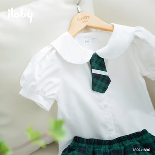 Set đi học bé gái ILABY HCM áo sơ mi học sinh tay bồng và chân váy chất liệu cotton cao cấp, chân váy kèm nơ [1899+1896]