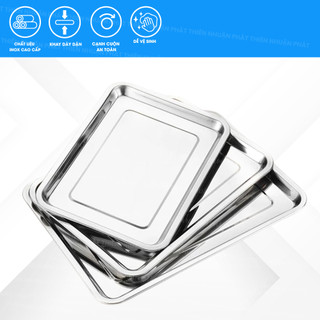 Một Khay inox đựng thức ăn đáy sâu 2cm/cạn 2cm,đĩa nhà ăn,khay trà