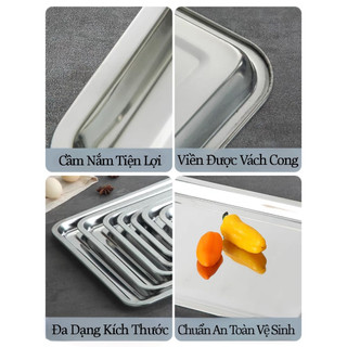 Một Khay inox đựng thức ăn đáy sâu 2cm/cạn 2cm,đĩa nhà ăn,khay trà