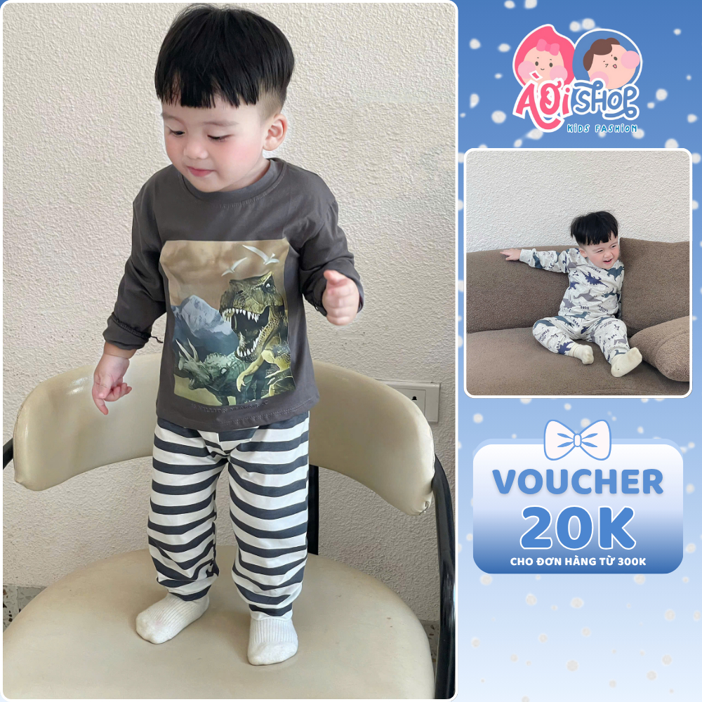 [À ƠI SHOP] R51- set 3 bộ dài tay 3 màu full khủng long- a100.208