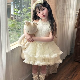 [ Hàng thiết kế ]Đầm công chúa ba lê trắng kem cho bé - Váy bale công chúa bé gái