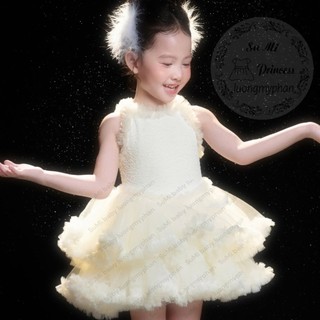 [ Hàng thiết kế ]Đầm công chúa ba lê trắng kem cho bé - Váy bale công chúa bé gái