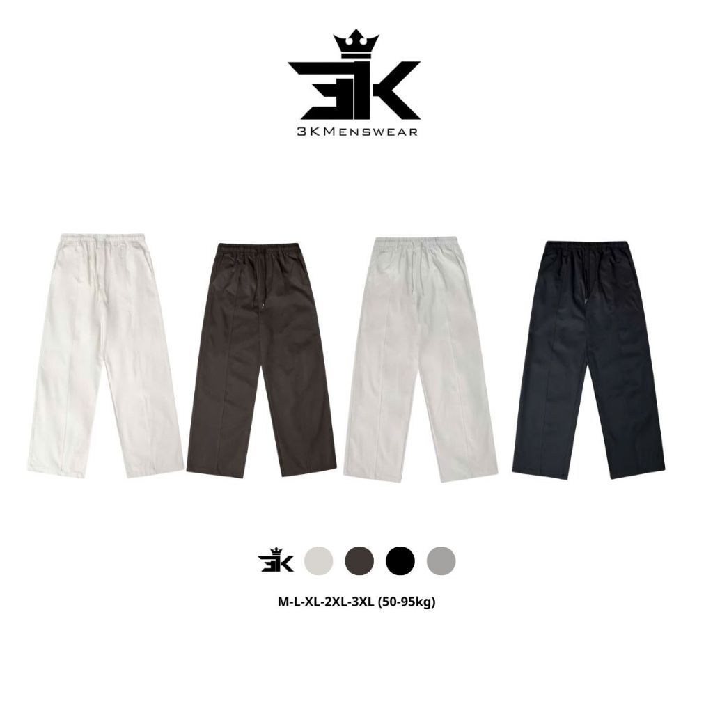 Quần Dài Nam Nữ, Quần Kaki from rộng dáng suông 3KMENSWEAR cạp chun thoáng mát co giãn