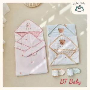 Ủ choàng hạt đậu MONONA cao cấp thoáng khí có mũ- quấn ủ đón bé 3 màu Bahu_Baby