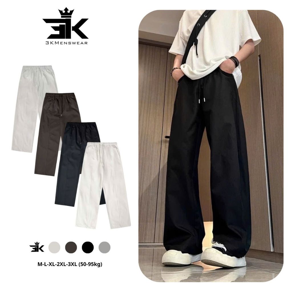 Quần Dài Nam Nữ, Quần Kaki from rộng dáng suông 3KMENSWEAR cạp chun thoáng mát co giãn