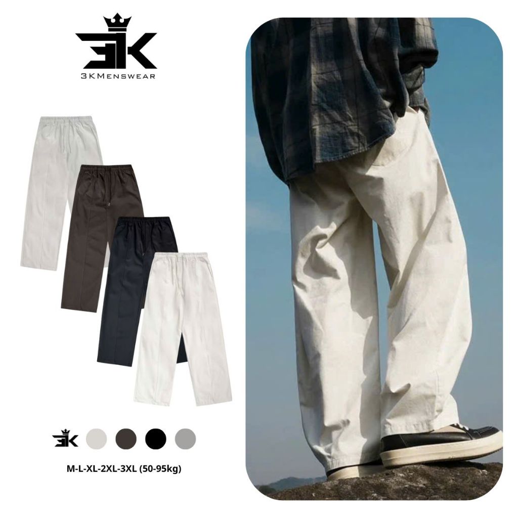 Quần Dài Nam Nữ, Quần Kaki from rộng dáng suông 3KMENSWEAR cạp chun thoáng mát co giãn