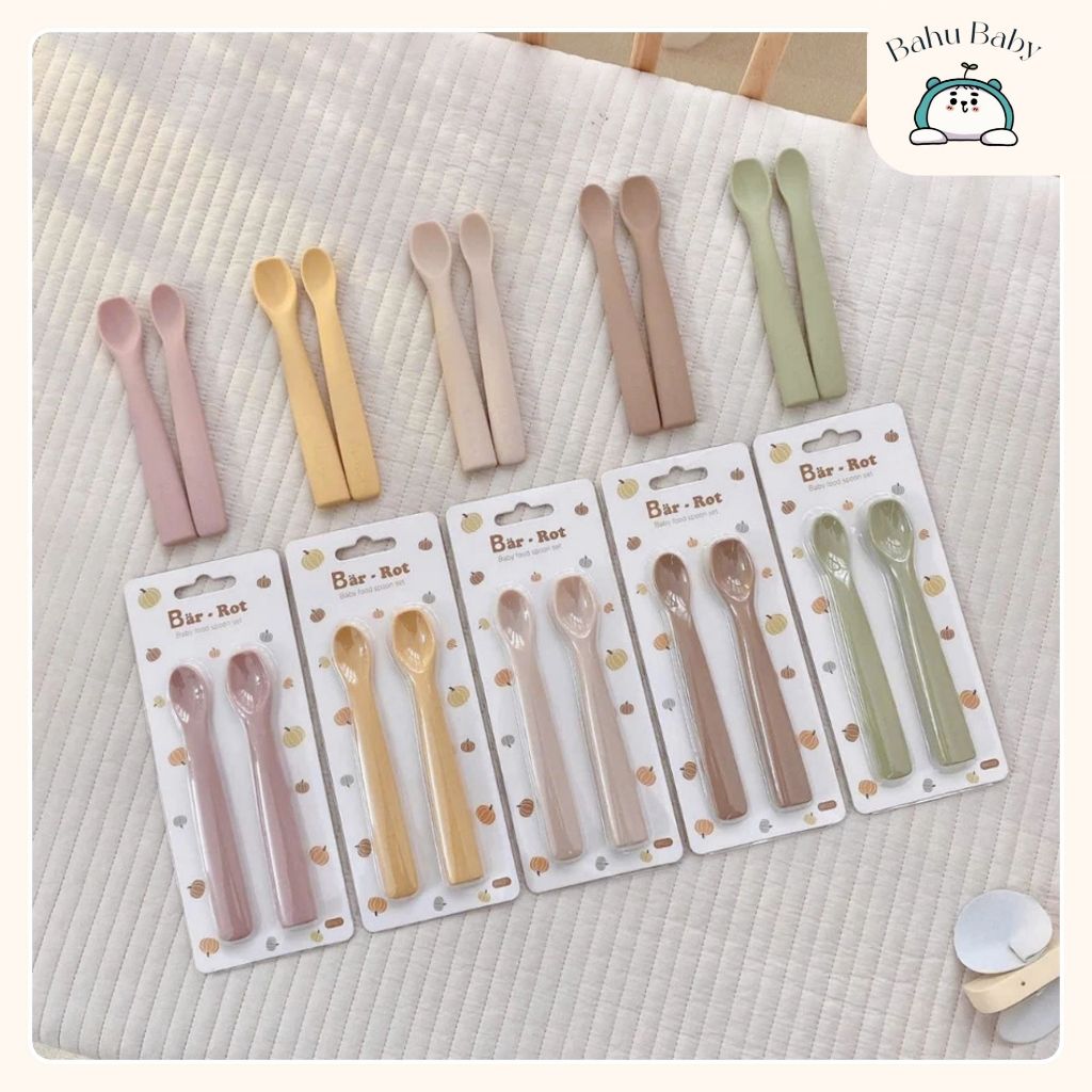 Set 2 thìa silicone Bar rot vừa miệng cho bé ăn, không lo cạnh sắc, dễ dàng sử dụng Bahu_Baby