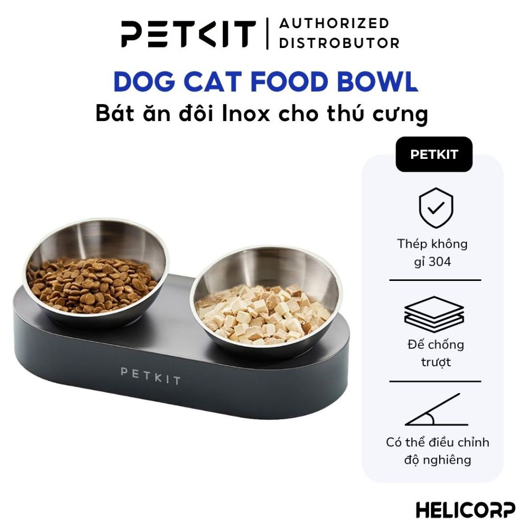 Bát Ăn Đôi Inox, Chén Ăn Chống Gù Cho Chó Mèo Nghiêng 15 Độ Petkit