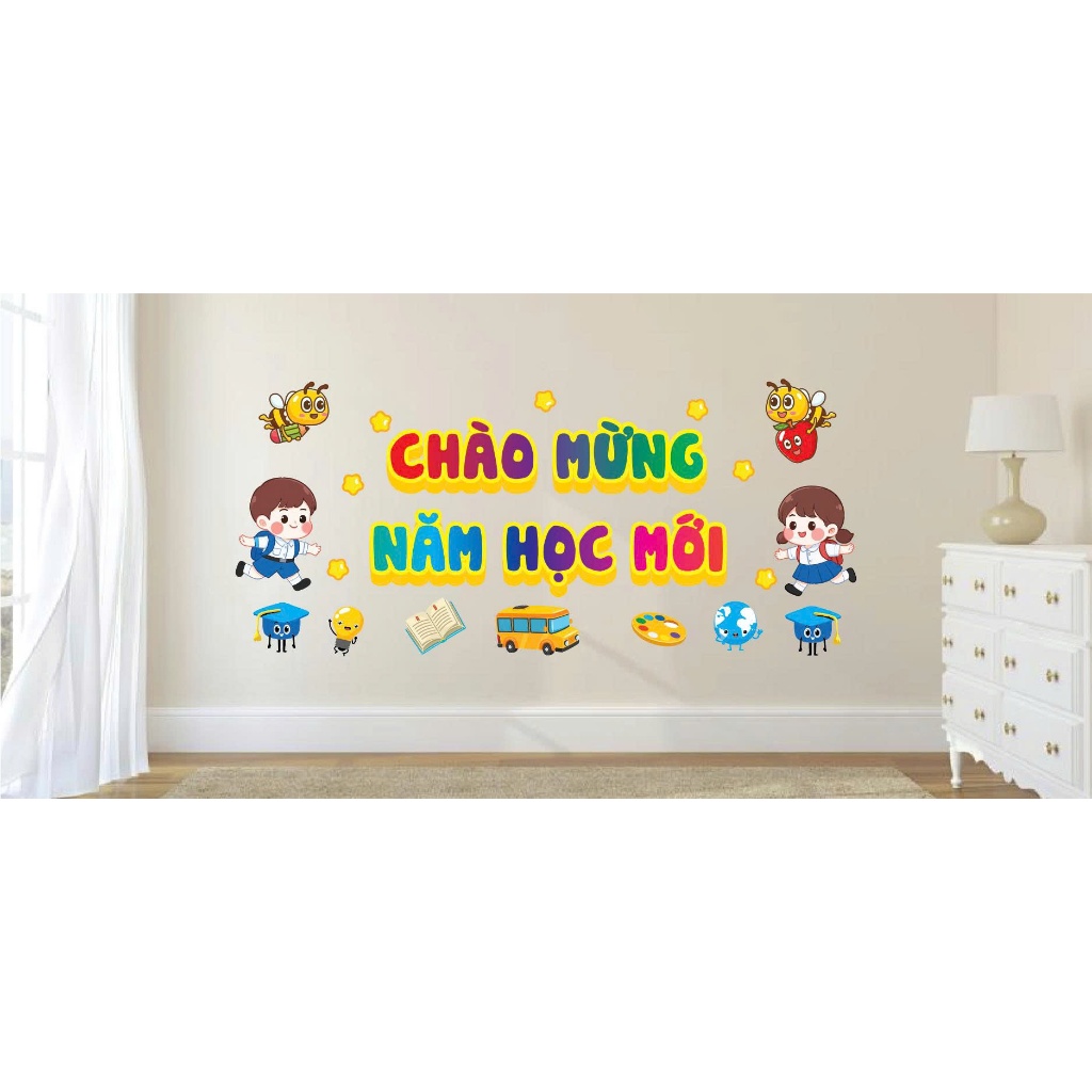 Bộ Chào Mừng Năm Học Mới mẫu Tiếng Việt và Tiếng Anh ( trang trí bảng )