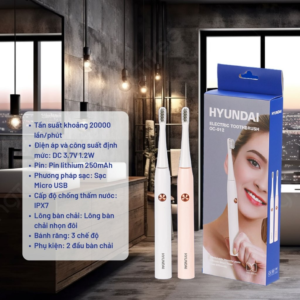 Bàn Chải Điện Hyundai OC-012 - Công nghệ rung siêu mạnh - Bảo hành chính hãng 12 tháng