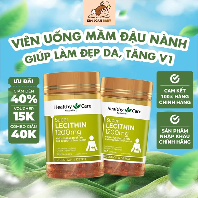 [HÀNG NHẬP KHẨU] Mầm đậu nành Healthy Care Super Lecithin 1200mg của Úc giúp đẹp da cân bằng nội tiết tố nữ 100 viên