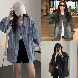Áo Khoác Jean Nữ form Rộng dáng Suông MIAA màu XANH RETRO Bigsize chất bò mềm không phai Form UNISEX