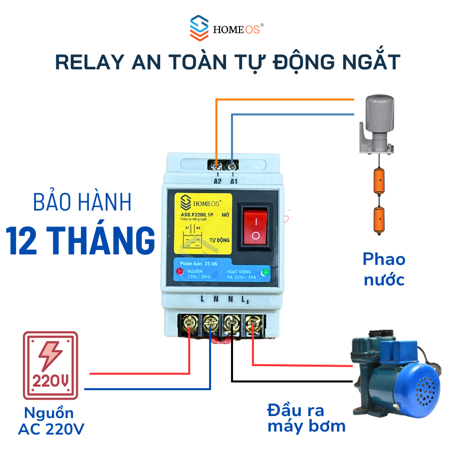 ( Chính hãng ) Rơ le an toàn cho phao điện máy bơm, chống rò, chống tràn cho téc nước ASS.F2200.1P