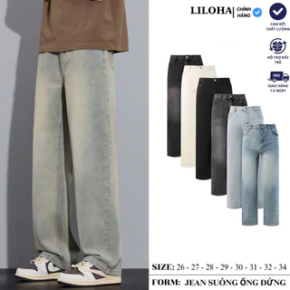 (LILOHA) Quần Jean Nam Ống Suông Rộng Màu Vintage Chất Liệu Denim Cao Cấp Form Đứng Tôn Dáng Có Túi