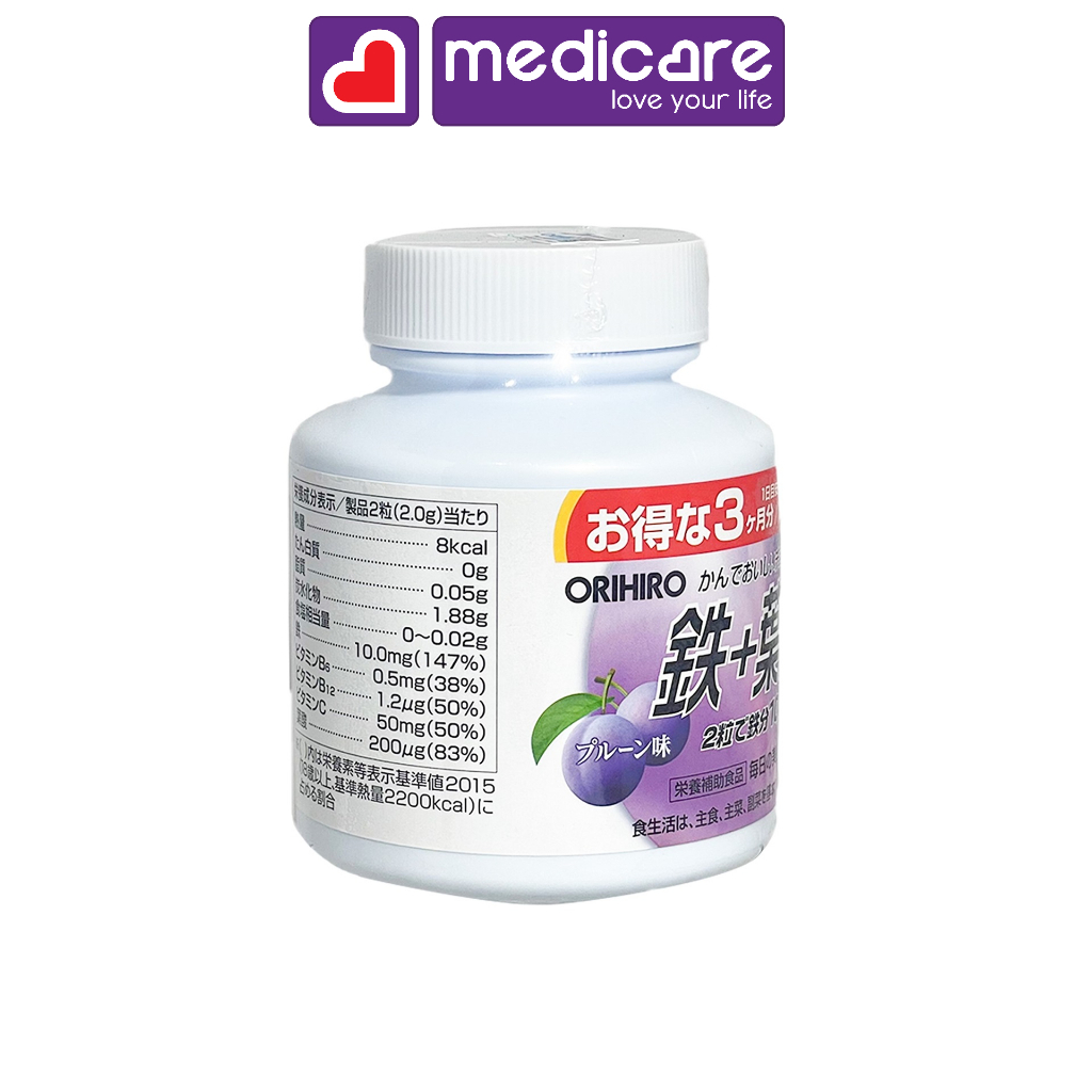 Viên nhai ORIHIRO bổ sung sắt acid folic lọ 180 viên