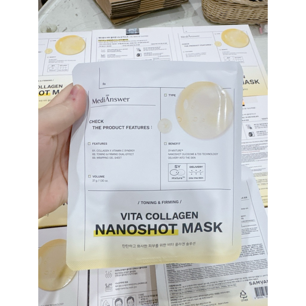 Mặt nạ MediAnswer Vita Collagen Mask (5P)_YELLOW - hạn 2028 Hàn Quốc mặt nạ thạch vàng medianswer  IS161