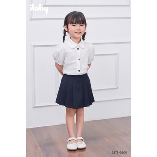 Áo sơ mi đi học bé gái ILABY HCM áo sơ mi học sinh tay bồng thêu nơ chất liệu cotton thoáng mát [2872]