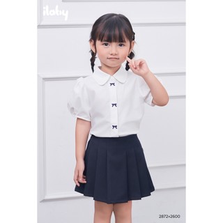 Áo sơ mi đi học bé gái ILABY HCM áo sơ mi học sinh tay bồng thêu nơ chất liệu cotton thoáng mát [2872]